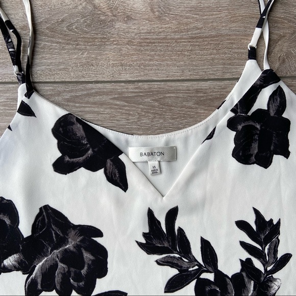 Aritzia Babaton Everly Camisole White Black Floral V-Neck Tank Top - Picture 10 of 16